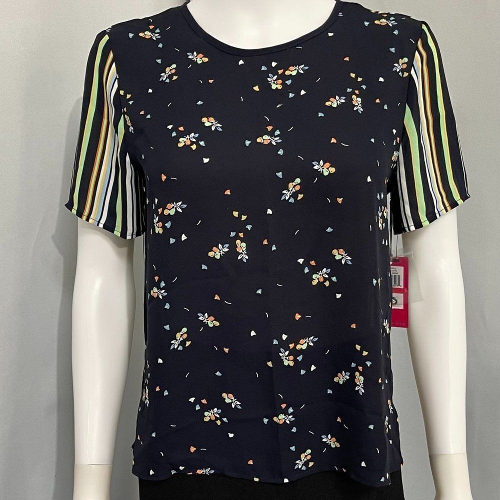 Vince Camuto Womens Floral Striped Blouse